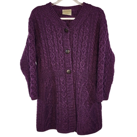 Aran Crafts Ireland Wool Cable Knit Cardigan Duster Sweater Coat - Picture 1 of 11